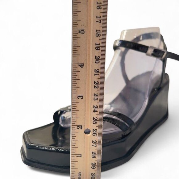 VTG 1990s Robert Clergerie Paris Black Patent Leather Platform Wedge Sandals 9b - Picture 7 of 11